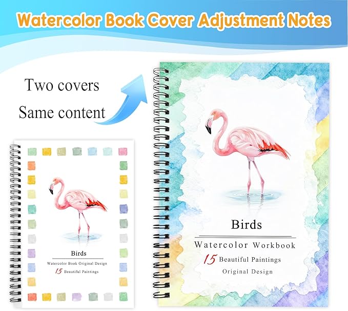 SLWBZ Watercolor Workbooks Coloring Book, Beginner Friendly Painting Kit, Easy Exquisite with Steps, Creative Exploration Watercolor Book with Paint Set for Adults Teens (Pink Flamingo, with Paint)