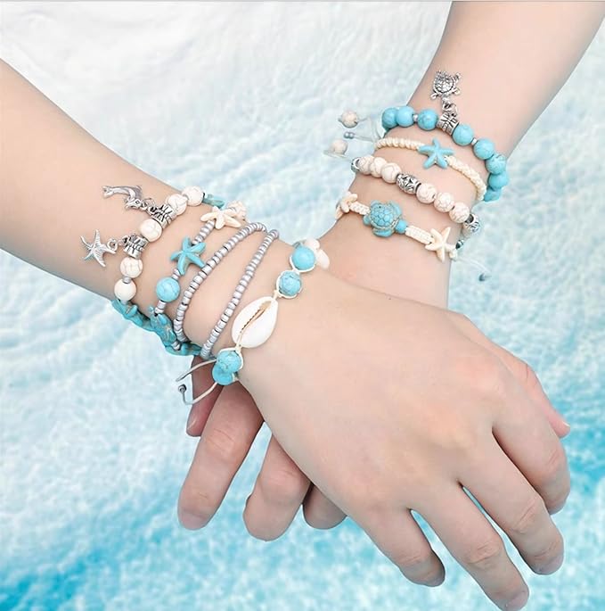 70pcs Cute Starfish Beads and Charms Set Turquoise Spacer Beads, for Charm DIY Jewelry Making Kit (Blue（Starfish）)