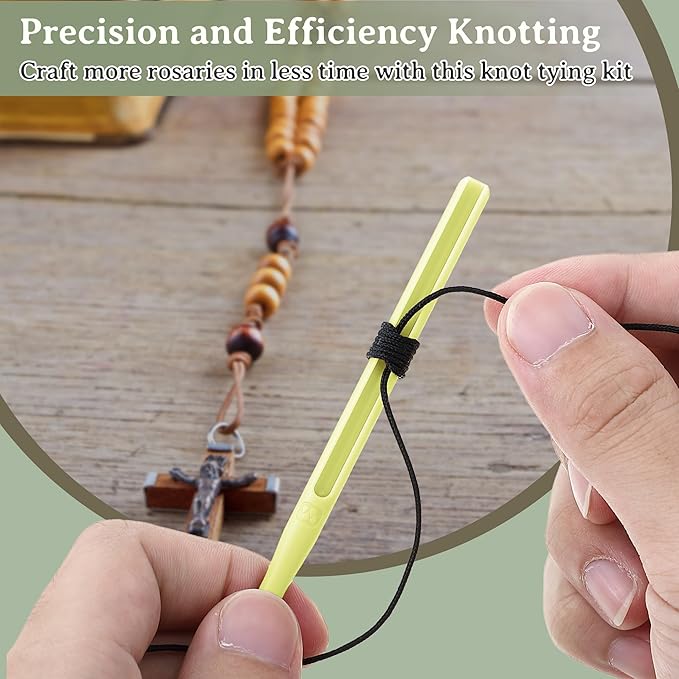 Dunkive 2 Pack Rosary Cord Knotting Tool, #7#9 and #36 Dual Head Twine Knotting Tool, Rosary Making Supplies, Beads Tying Kit, Beading Cord Kit for Jewelry, Fishing Hook, Bracelet(Yellow)