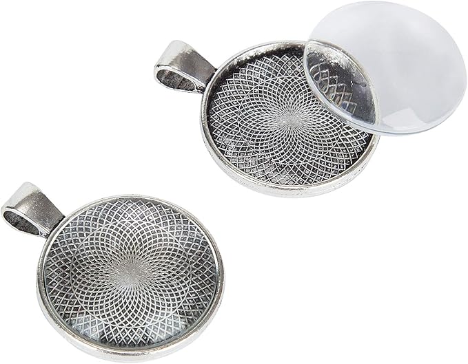 60 Pieces 5 Styles Pendant Trays 30pcs Round & Square & Heart & Teardrop & Oval and 30pcs Bright Glass Cabochon Dome Tiles for Crafting DIY Jewelry Gift Making