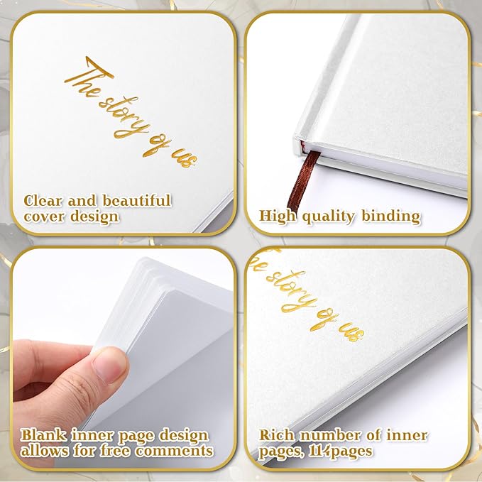 Colarr Hardcover Couples Scrapbook 144 Pages 8.7 x 8.7" Valentine Couples Photo Album Scrapbook Journal for 1 Year Wedding Memory Anniversary Photo Book Gift with 2 Markers(White)