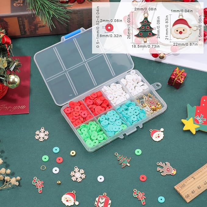 SUNNYCLUE 1 Box 861Pcs Christmas Beads for Jewelry Making, Red Green Beads for Bracelets Making Kit, Christmas Clay Charms Necklace Jewelry Adults Gifts Adults Party Favor