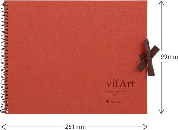 Maruman VifArt Watercolor Artbook- Premium Rough Watercolor Paper, Natural White, F2, 7.83" x 10.28", 15 Sheets/ 30 Pages, Reinforced Cover Sketchbook for Watercolor & Mixed Media, Red