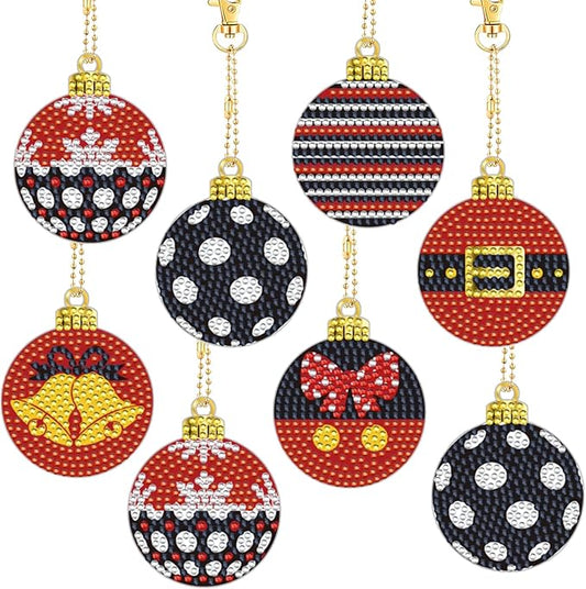 Cinrobiye 12 Pieces Christmas Diamond Painting Keychains Kits with Tools Christmas Ball Diamond Art Hanging Ornaments DIY Xmas Refrigerator Decor Craft Kits for Holiday Party (Ball1)