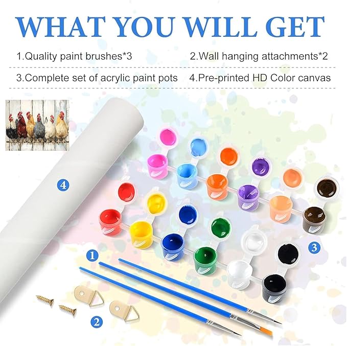 KYOQFVN Chicken Paint by Numbers Kits for Adults - DIY Paint by Numbers Kit on Canvas，Acrylic Painting by Number for Home Wall Decor 16 x 20 inch