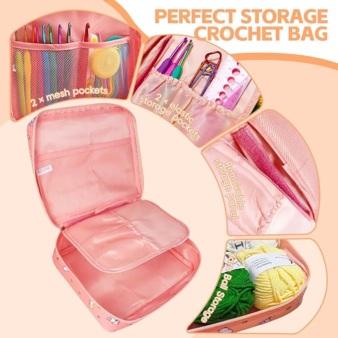 HATINXIA 58pcs Crochet Kit Beginners, Crochet Hook Set with Yarn, Portable Crocheting Kit for Starter, Ergonomic Crochet Needles Tools DIY Knitting Accessories for Experienced Crochet Lovers, Cats