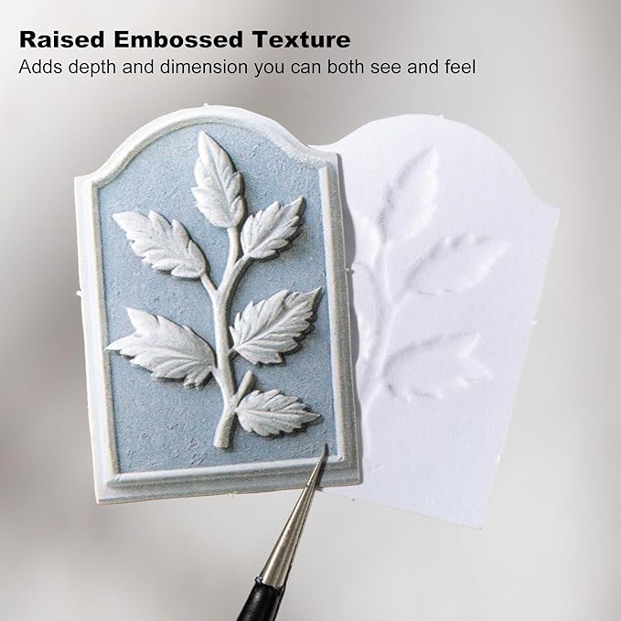 Flower Relief Embossed Stickers – 180pcs Pastel Botanical Plaques, Borderless Peel & Stick, Thick Textured Paper for Scrapbook Journal Planner Collage & Card Making DIY Décor