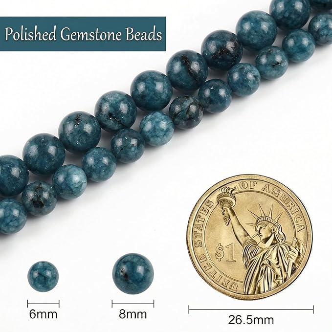 Stone Beads, 45pcs Blue Apatite, 8mm Round Loose Beads for Jewelry Making, Bracelets, with Bag, String & Card