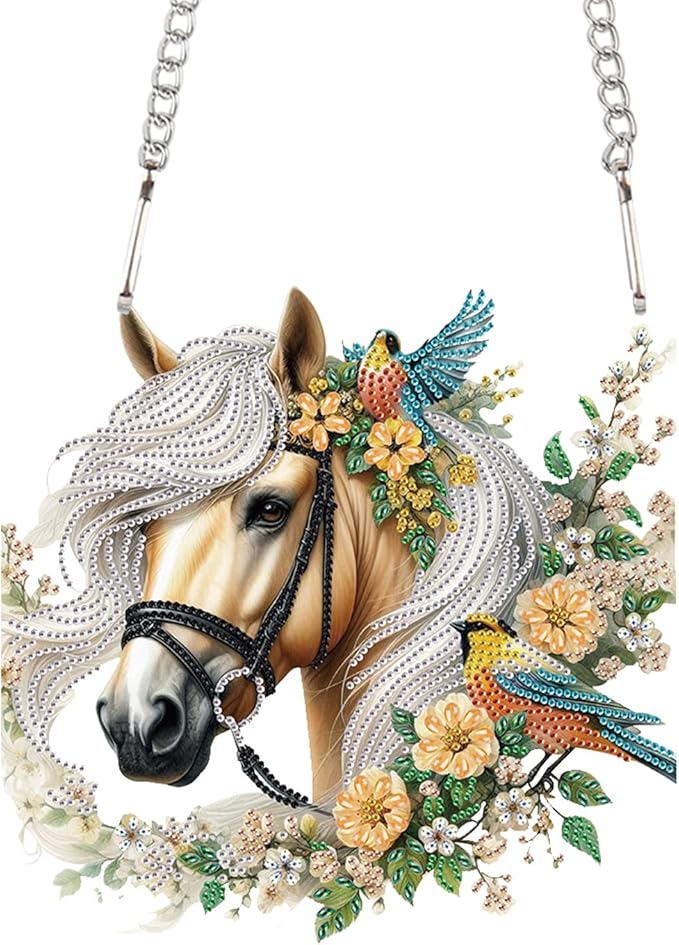 JZHYOAN Horse Diamond Painting Decorative Sign Diamond Art Hanging Kit DIY Hanging Diamonds Craft Pendant Wind Chimes with Diamonds Art Window Pendants Acrylic Pendants Crystal Arts Pendant Craft