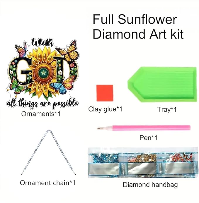 Zyvoreva DIY Sunflower Diamond Art Painting Kits for Adults, GOD Special Shape Double Sided Acrylic Rhinestone Painting, Window Wall Hanging Ornament Pendants for Home Garden Decor