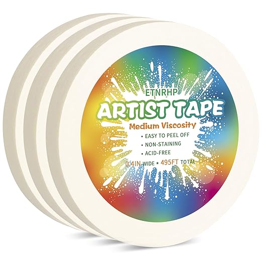 3 Packs White Art Tape Medium Tack Artist Masking Tape Paper Acid Free Tape Watercolor Painters Tape Artists Tape for Drafting Art Watercolor Painting Canvas Framing, 0.4 inch Wide 495FT Long