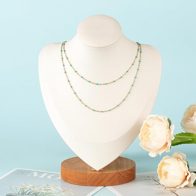 UMAOKANG 33ft/10m Turquoise Enamel Bead Chains for Jewelry Making Gold Plated Stainless Steel Jewelry Chain Roll