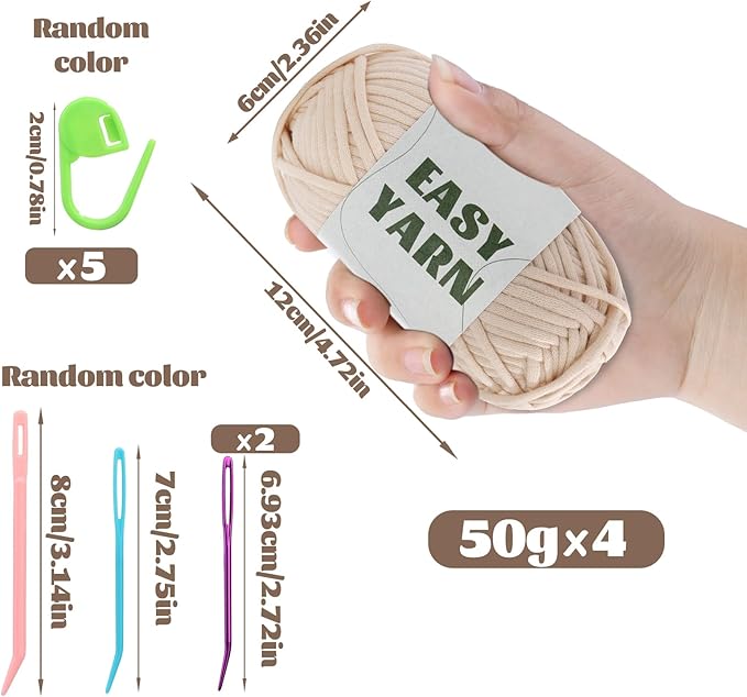 UzecPk 4x50g (7.1Oz) Crochet Yarn, 4x87Yds Yarn for Crocheting Cotton-Nylon Blend, Beginner Easy Yarns with Easy-to-See Stitches, Blend Crochet Kit Making Beige