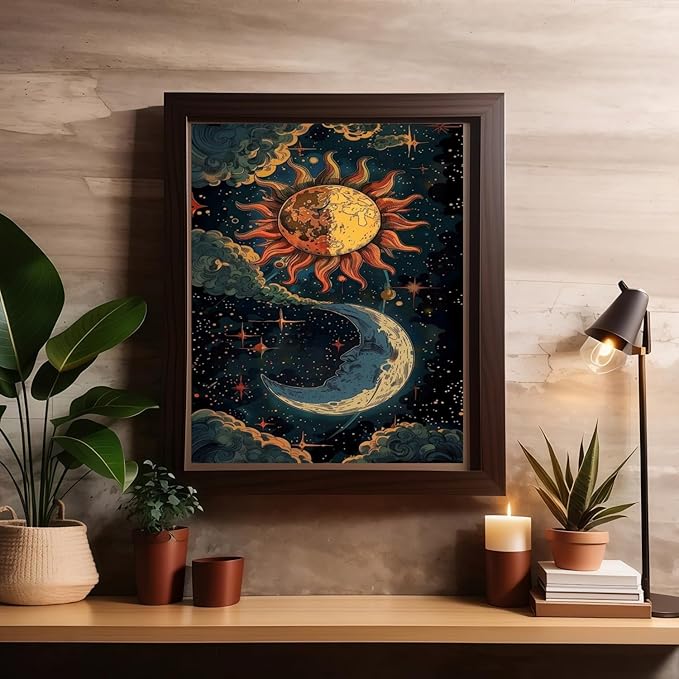 BYGFHLYW 5D Diamond Painting Kits for Adults Beginner, Sun Moon Diamond Art Kits for Adults, Full Drill Round Gem Art Paint by Diamonds Dots Crafts Kits for Home Wall Decor 12x16inch