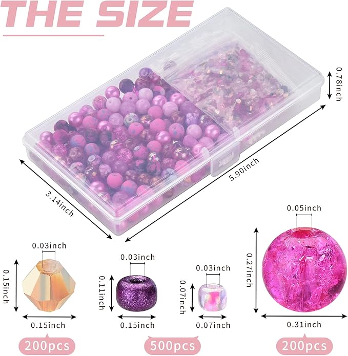 Rired 27 8mm Round Glass Beads Kit, Craft Beads for Bracelet Making, Hot Pink Color with 4mm Bicone Crystal Beads, 2-4mm Spacer Seed Beads for Jewelry Making, Necklace, Phone Charms, DIY Earrings