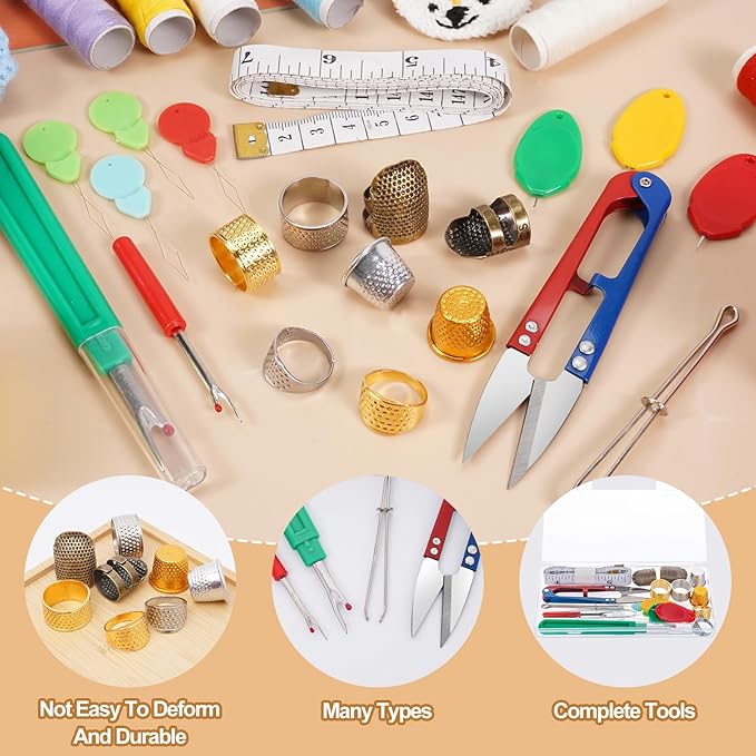 CousDUoBe 20 Pcs Sewing Thimble Kit,thimbles for Hand Sewing，Needle threaders，Seam Rippers for Sewing，Measuring Tape and Thread Snips, Hand Embroidery Craft（Complete Sewing Kit）