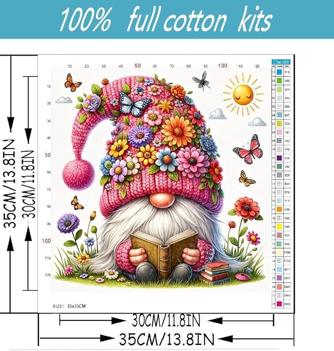 Gnome Stamped Cross Stitch Kits for Adults Beginner, Flowers Counted Cross Stitch Kits Printed Stitching Cute Patterns Dimensions Needlepoint Art Crafts Embroidery Kits for Adults