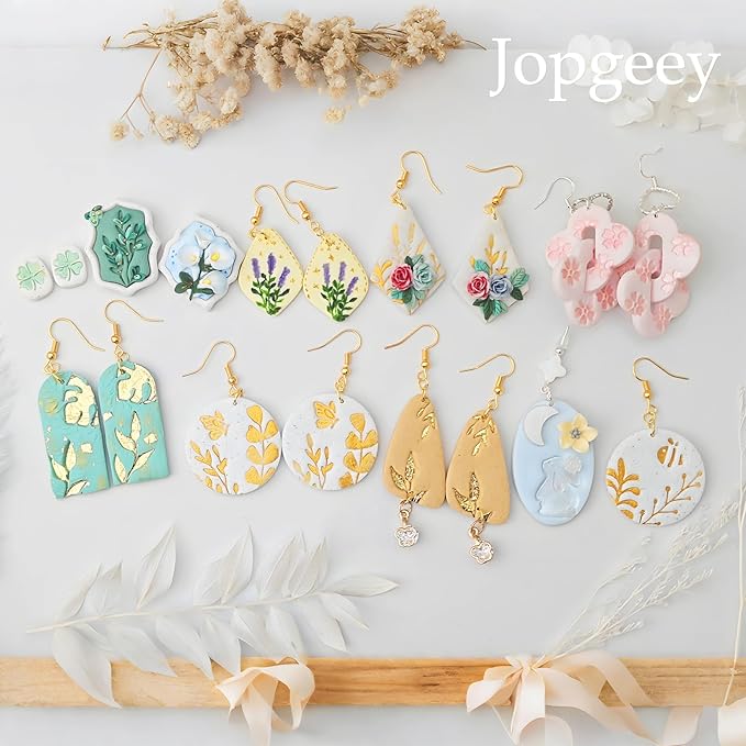 Jopgeey Polymer Clay Stamps Tool Set for Adults - 3D Print 12 Shapes of Plant & Animal, Work with Polymer Clay Cutter, Spring Cutter Stamps for Jewelry Pieces Making, Earrings and Necklace Pendants