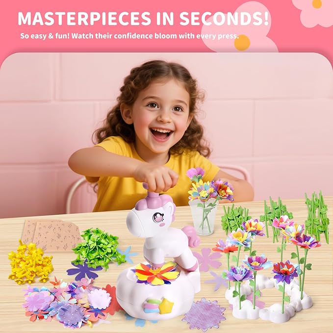 risuntoy kids flower press kit-diy fabric flower craft kits with 110 petals 30 centers stems buds,5 wraps & tapes,stem bouquet toys compatible with flower maker,christmas birthday gifts for kids 3+