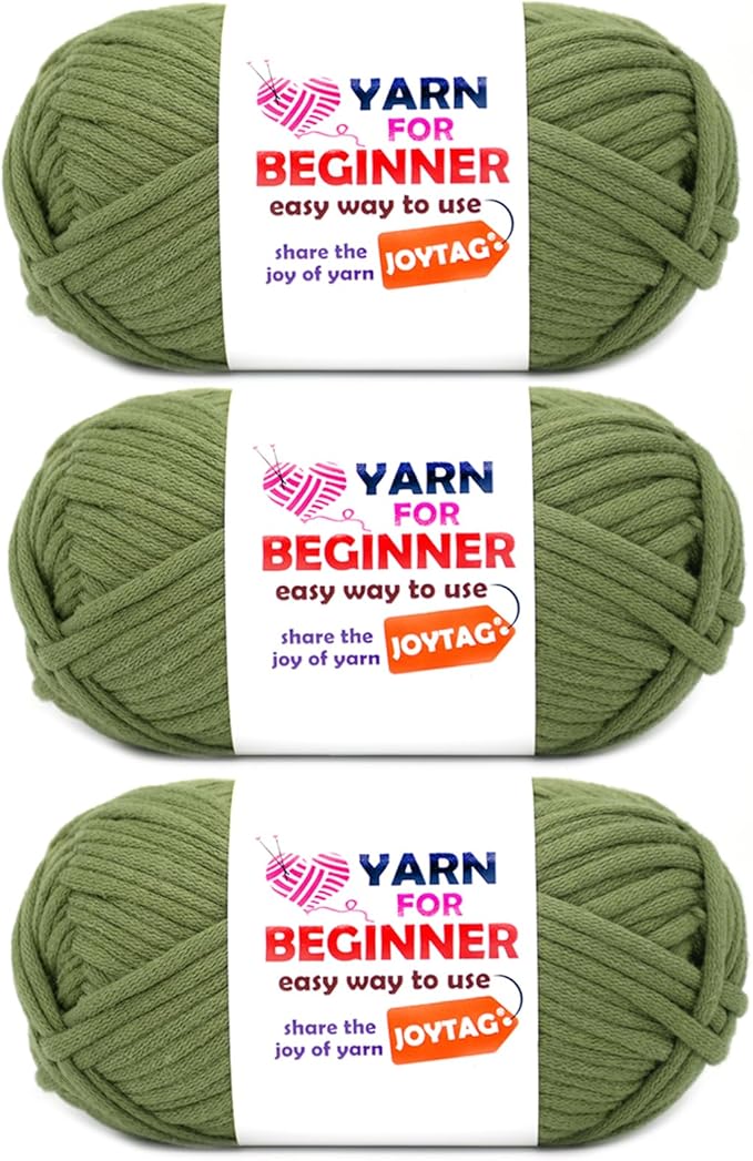 Army Green Yarn for Crocheting and Knitting Cotton Crochet Knitting Easy Yarn for Beginners Crochet Kit(3x50g)
