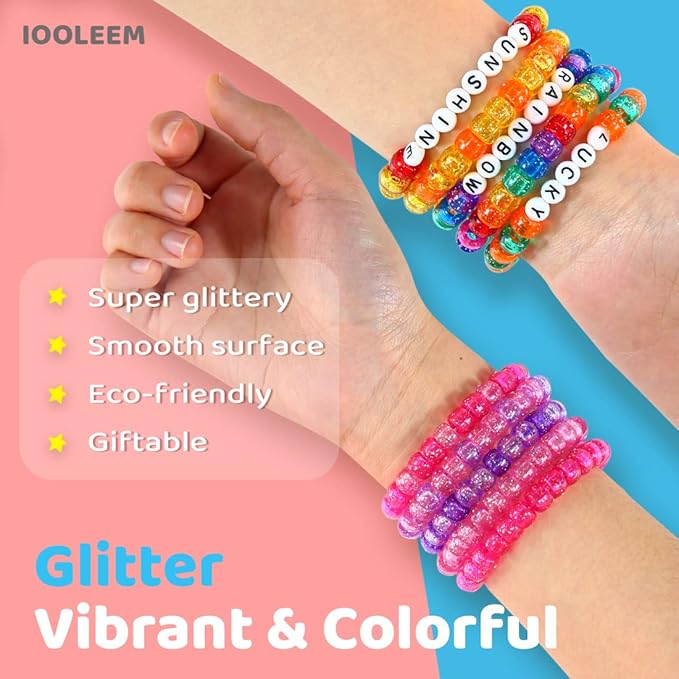 iooleem pony beads(2000pcs orange glitter pony beads), beads for bracelets making, crafts, beading supplies, friendship bracelets making.