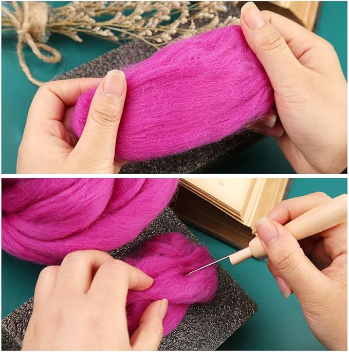 3.53oz Wool Roving, Wool Felting Supplies, Pure Wool, Chunky Yarn, Spinning Wool Roving for Needle Felting Wet Felting DIY Hand Spinning (Light Purple)