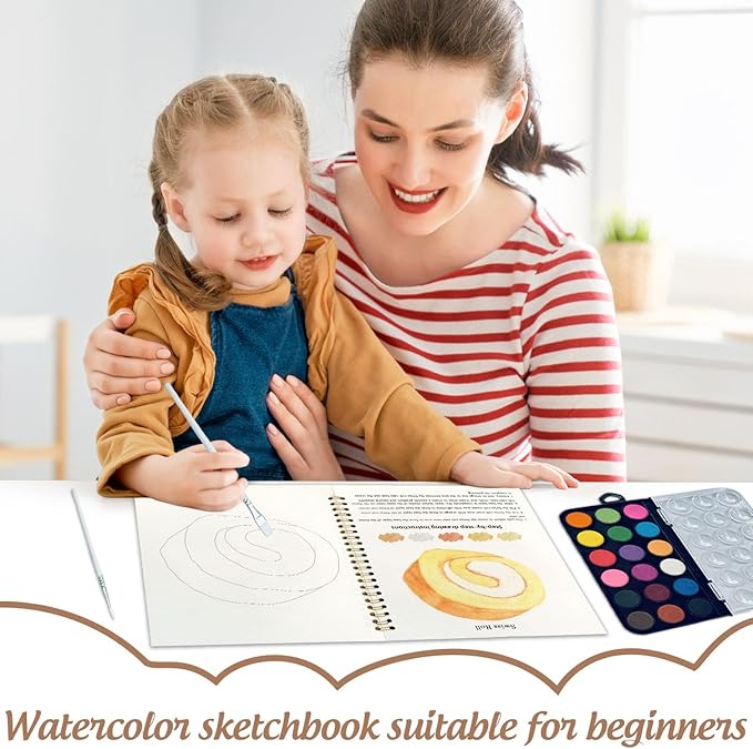 Watercolor Workbook, Water Coloring Book, 12 Different Patterns of Original DIY Designs, 18 Colors Watercolor Paint Set, Beginner-Friendly Watercolor Workbooks (Dessert), Perfect Gifts for Adults