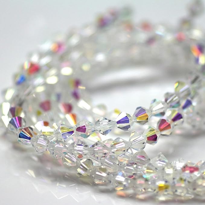 laopottbeads 1100pcs 4mm bicone crystal glass beads for jewelry making, sparkling mini beads for suncatchers, diy bracelets & craft projects (ab white)