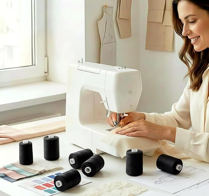 12pcs Black Sewing Thread - 1000Yard Black All Purpose Sewing Machine Thread for Sewing Machine, Hand Stitching, Embroidery Clothing Repair, Home Decor