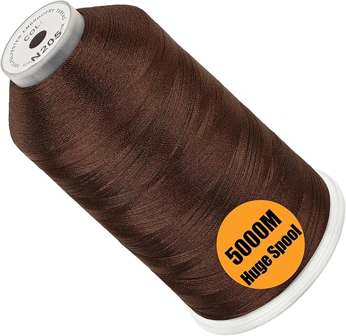 New brothread - Single Huge Spool 5000M Each Polyester Embroidery Machine Thread 40WT for Commercial and Domestic Machines - Dark Brown (Janome Color)