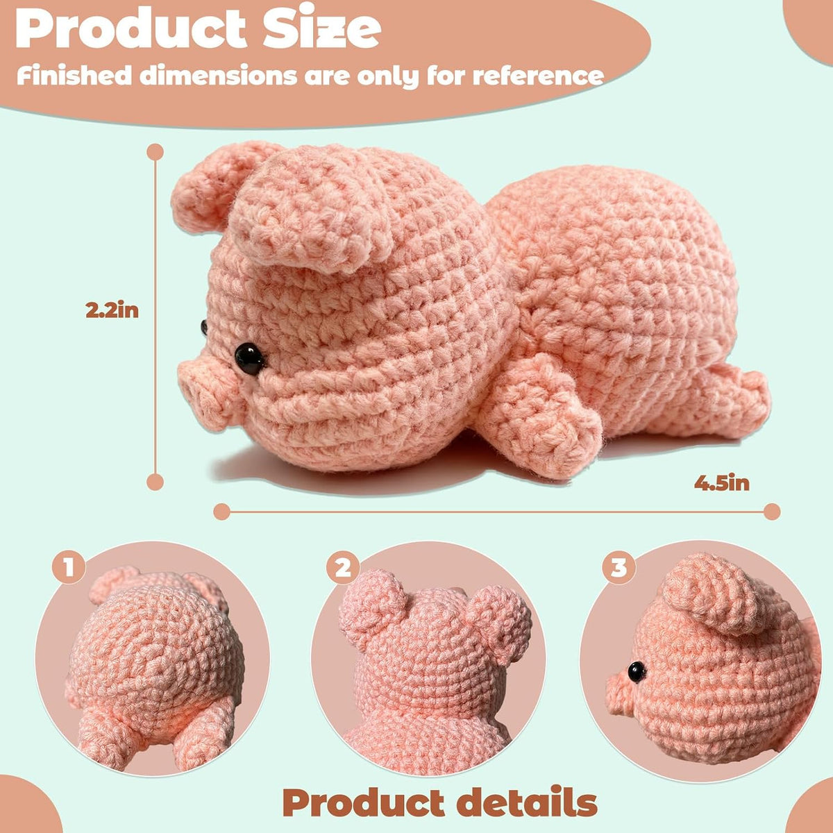 JueRum Pig Crochet Kit for Beginners Adult All-in-One Amigurumi Crochet Kit With Adjustable-Speed Video Tutorials, 20% Extra Yarn, Learn to Crochet, Ideal Christmas Birthday Gift for Women Girls