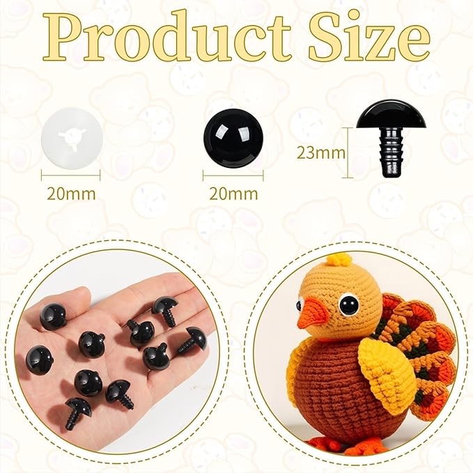 Vanblue 40pcs 20mm Upgraded Safety Eyes for Crocheting Amigurumi Eyes for Crochet Animals with Washers Craft Eyes Doll Eyes Stuffed Animal Eyes Gift for Crochet Lovers Halloween Decorations