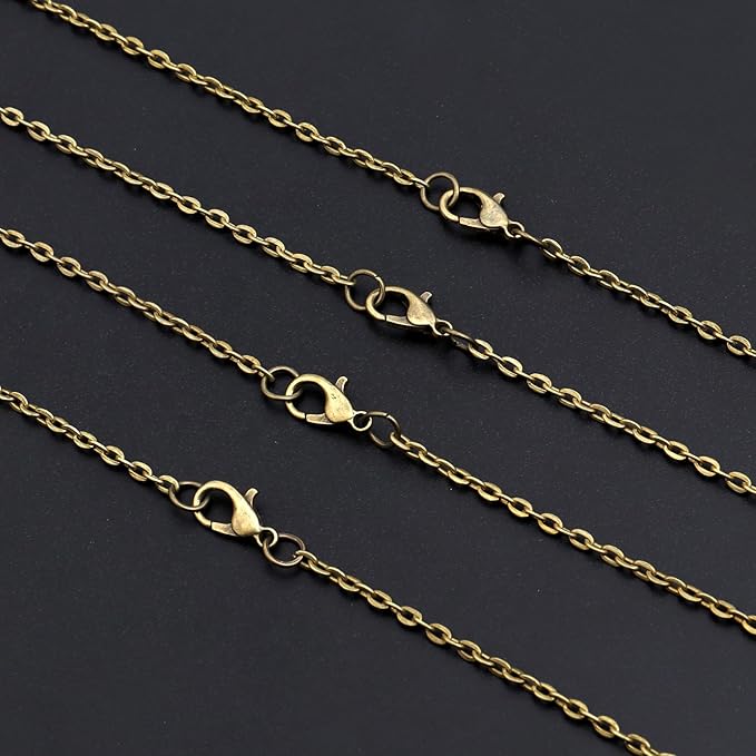 Lemonkey 33 Feet Metal Bronze Necklace Chains Cable O-Shaped Links Chains Bulk for Jewelry Making DIY Craft Kit with Lobster Clasps Jump Rings