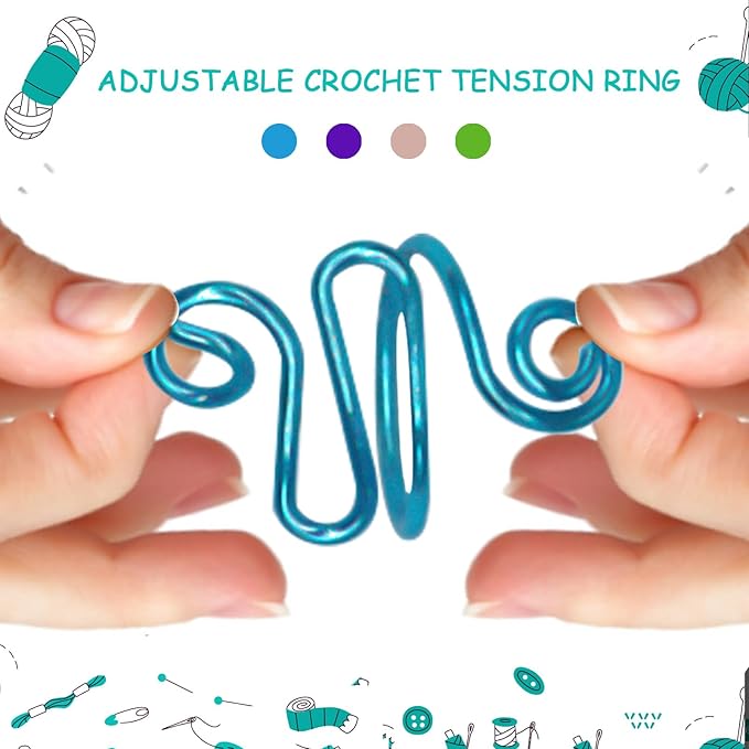 Crochet Ring,4 PCS Crochet Tension Ring for Finger,Handmade Tension Rings for Crocheting,Yarn Tension Ring for Crocheting and Knitting,Adjustable Size Knitting Crochet Ring Kit for Finger with Box