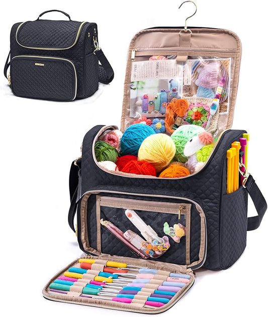 Crochet Bag Organizer - Quilted Storage Bag with Hanging Hook, Knitting & Yarn Tote for Crochet Accessories, Mother's Day Gift