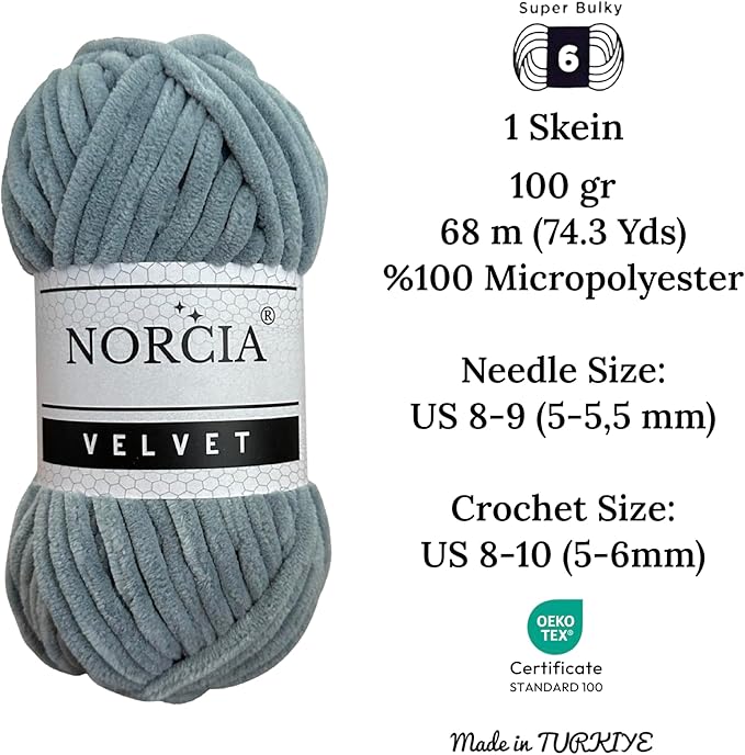 Soft Velvet Yarn Chenille Yarn for Crocheting Super Bulky 3x100g (3x75 yds) Baby Blanket Yarn for Knitting Amigurumi Yarn for Crochet Weaving Craft (Grey, 3 Skeins)