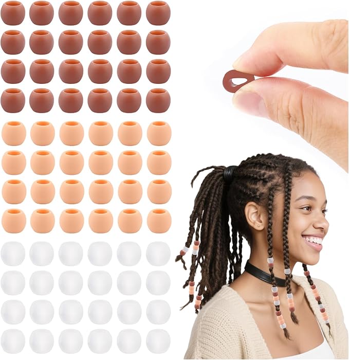 AD Beads 216PCS 6x9mm DIY Soft Pony Silicone Beads for Hair, Coffee Series with 80 Elastic Bands, Tool and Storage Box Kit for Braids, Bracelet, Crafts.