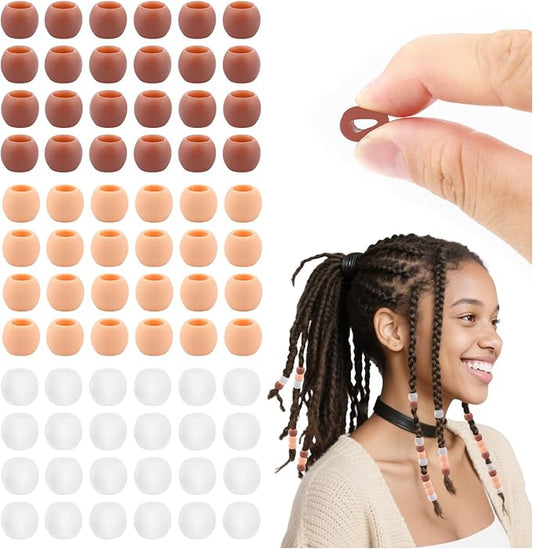 AD Beads 216PCS 6x9mm DIY Soft Pony Silicone Beads for Hair, Coffee Series with 80 Elastic Bands, Tool and Storage Box Kit for Braids, Bracelet, Crafts.