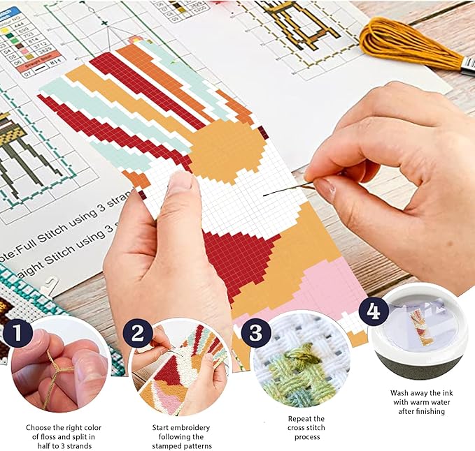 ACRNIGHEET 6PCS Cross Stitch Bookmark Kit for Beginner Boho Abstract Landscape Stamped Cross Stitch Kits for Adults Crossstitch Kits Adult Bookmarks with Instructions Hand Embroidery Craft Gift 11CT