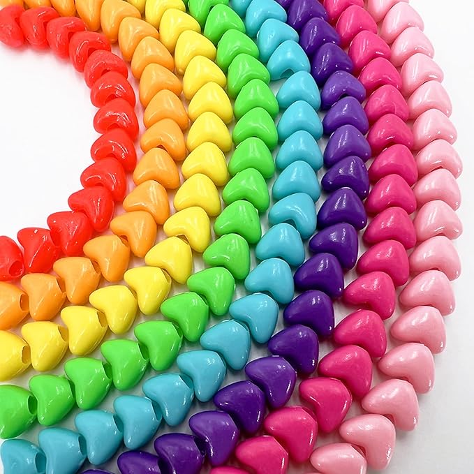 MIIIM 500 Pcs Colorful Heart Pony Beads Shapes for Friendship Bracelet, Large Hole Kandi Beads for Hair Braids, Jewelry Making (Multi-Colored)