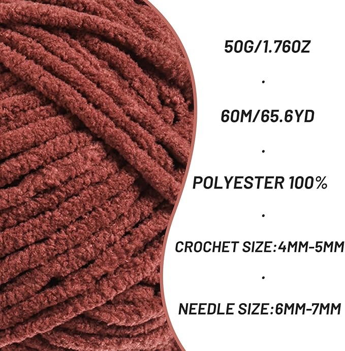 4 Packs Plush Chenille Chunky Crochet Yarn - Baby Yarn for Crocheting Soft - Velvet Yarns Knitting for Blankets Crafts - Fluffy Amigurumi Yarns 200g/262.5yds (4 Coffee)