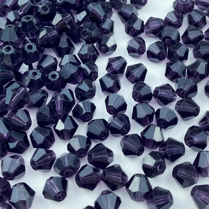 400pcs Bicone Crystal Beads 4mm Crystal Glass Faceted Beads for Necklace Bracelet Earrings DIY Jewelry Crafts Making Supplies(Deep Purple)