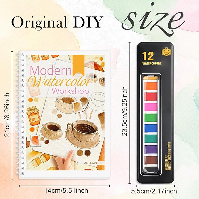 Watercolor Workbook, Watercolor Workbook Paint Book Beginner Friendly with 12 Patterns, Beginner-Friendly Watercolor Workbooks with 12 Paint Colors & Brush, Water Color Paint Set, Valentine's Day Gift