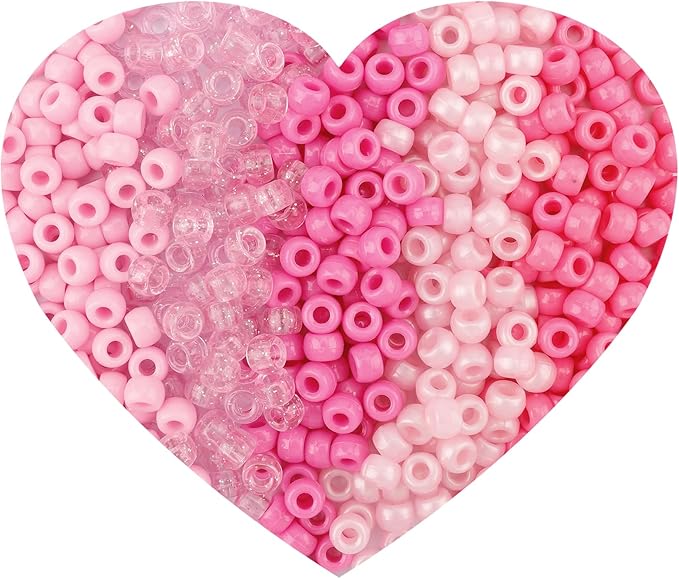 anpiwshjo valentine's day pony beads 1100 pcs, pink beads for jewelry making, bead for bracelets making, plastic hair bead for braids for girls(pink color scheme)