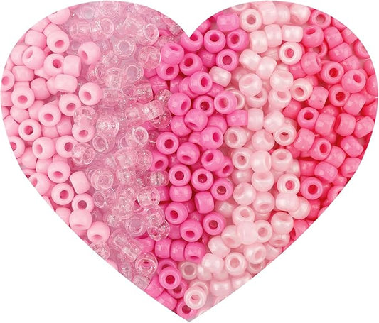 anpiwshjo valentine's day pony beads 1100 pcs, pink beads for jewelry making, bead for bracelets making, plastic hair bead for braids for girls(pink color scheme)
