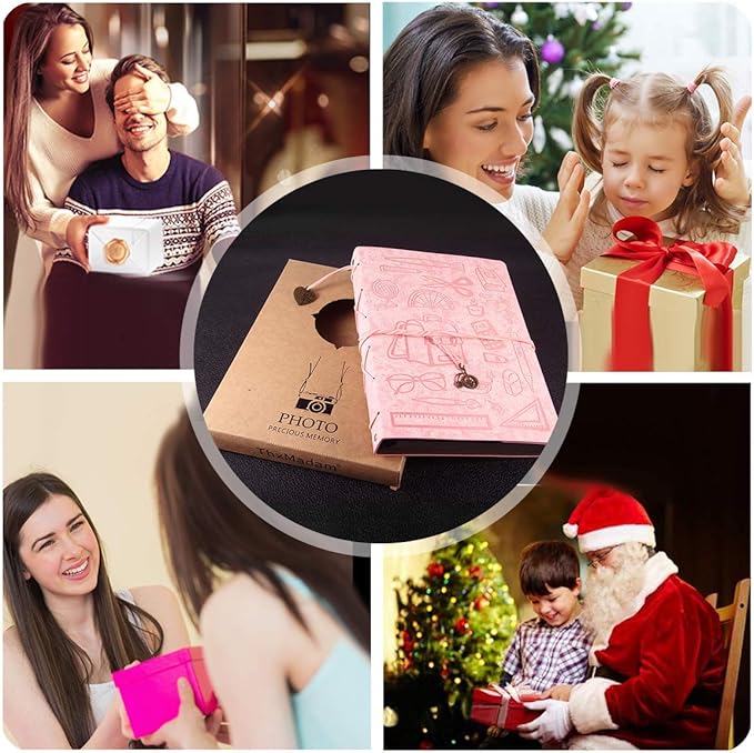 ThxMadam Leather Scrapbook Album 60 Pages Vintage Love Photo Album,11 * 8.1 Inch Scrapbook for Couples-DIY Memory Book,Birthday/Wedding Guest Book Gift for Anniversary Mother's Day