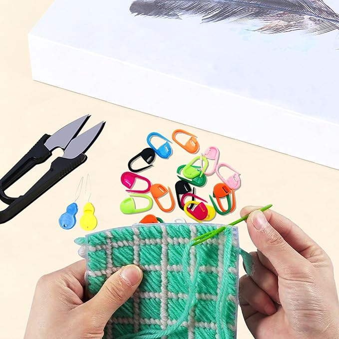 Allazone 45 PCS Mesh Plastic Canvas Sheets Kit, 3 Shape Clear Plastic Canvas, 12 Color Acrylic Yarn for DIY Crafts Embroidery Cross Stitch, Acrylic Yarn Crafting, Knit and Crochet Projects