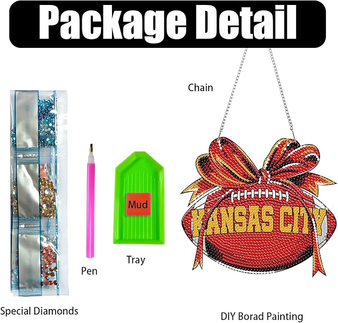 Rertcioph Football Diamond Art Hanging Kit for Adults, DIY Acrylic 5D Diamond Painting Hanging Ornament for Kansas City Home Wall Decor and Gift
