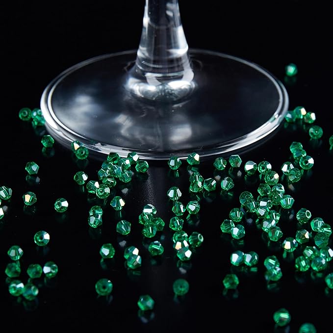laopottbeads 1200pcs 3mm bicone crystal glass beads for jewelry making, sparkling mini beads for suncatchers, diy bracelets & craft projects (malachite green)