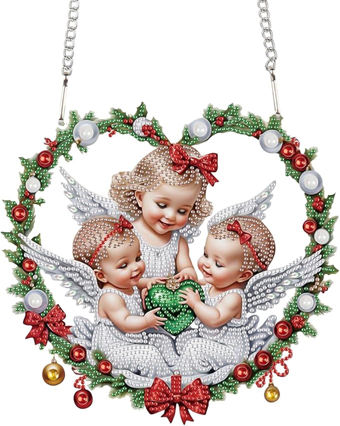 TDFERAN 5D Diamond Painting Kits for Adults Hanging Sign Christmas 12x20cm Angel Diamond Art Wall Art Sign Elf Diamond Art Hanging Ornament Home Garden Wall Door Cross Stitch Kits Hanger Pendant
